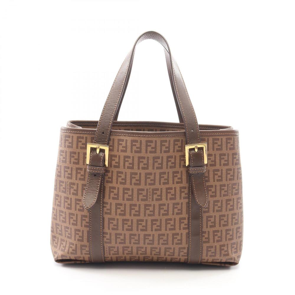 Fendi Zucchino Tote Bag Canvas Leather Brown